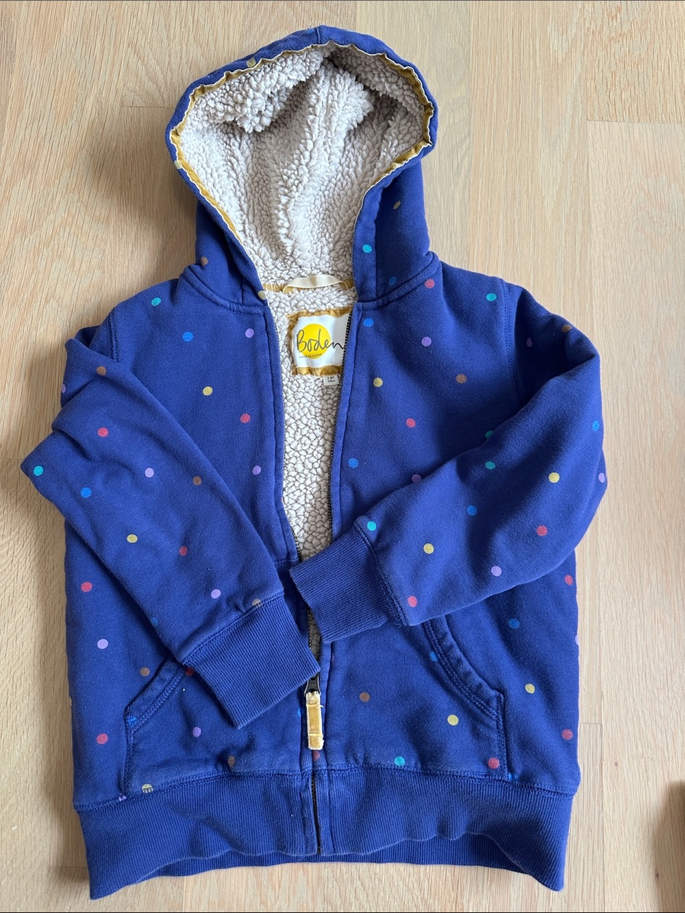 Mini Boden Navy Hoodie with Multicolor Polka Dots